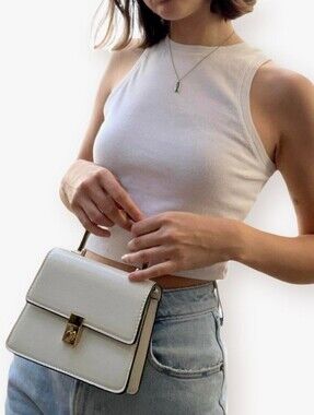 Topshop White  Patent Mini Top-Handle Bag with Gold Hardware